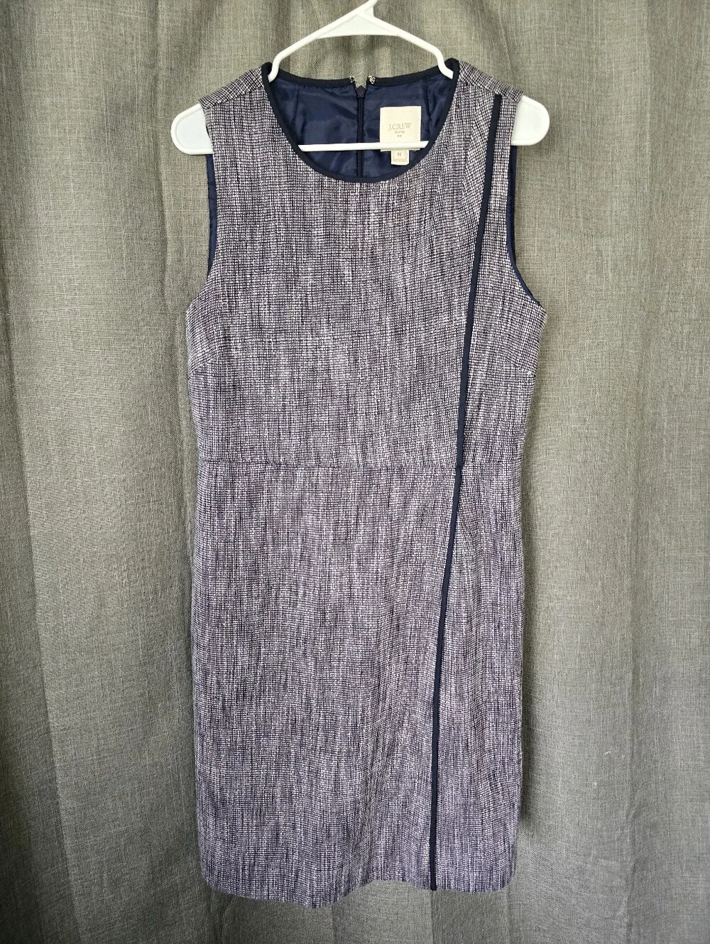 J Crew Suiting Navy Tweed A Line Faux Wrap Tank Pencil Dress Size 14